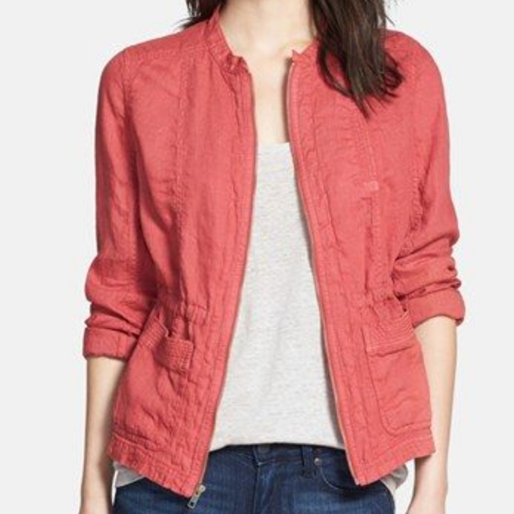 Caslon 100% Linen Zip Front Red Jacket